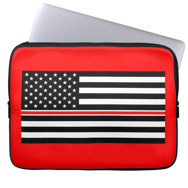 Thin Red Line Firefighter American Flag Laptop Sleeve (Front)