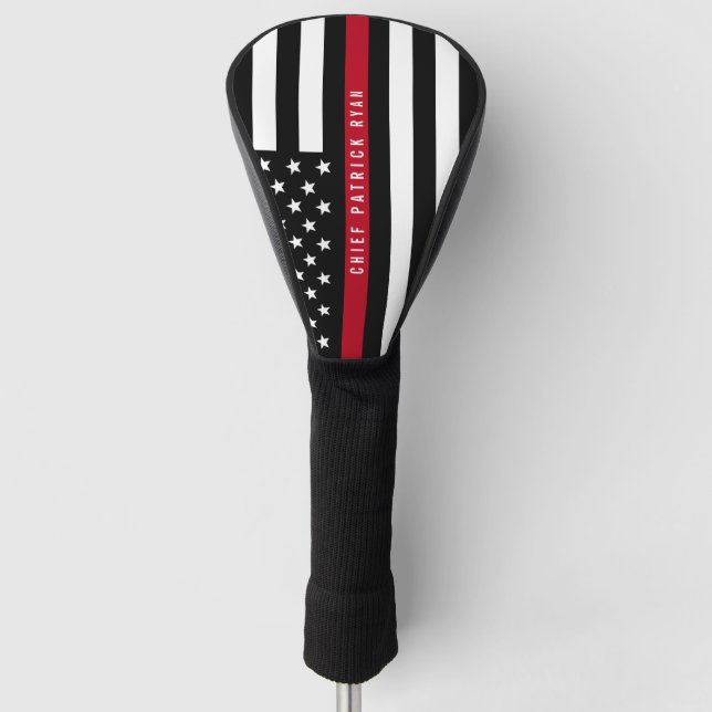Thin Red Line Firefighter American Flag Monogram Golf Head Cover (Front)