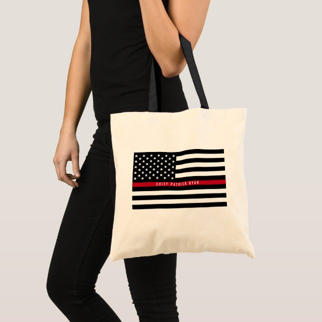 Thin Red Line Firefighter American Flag Monogram Tote Bag (Front (Product))
