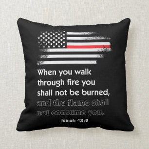 Thin Red Line Firefighter Bible Verse America Cushion