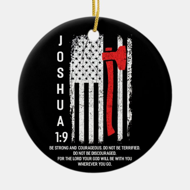 Thin Red Line Firefighter Bible Verse Christian Ceramic Tree Decoration (Front)
