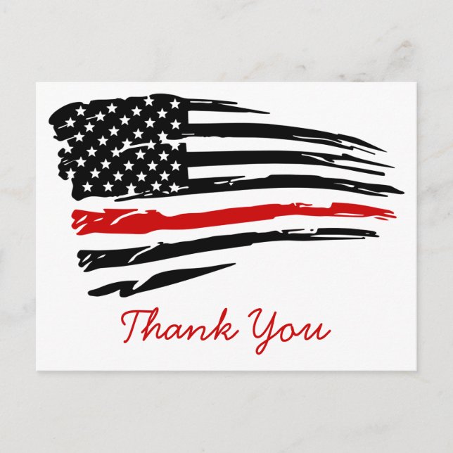 Thin Red Line Firefighter Fire Department Thank Postcard (Front)