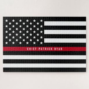 Thin Red Line Firefighter Flag Monogram Jigsaw Puzzle
