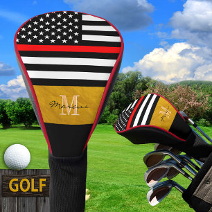 Thin Red Line & Firefighter Flag USA / Monogrammed Golf Head Cover