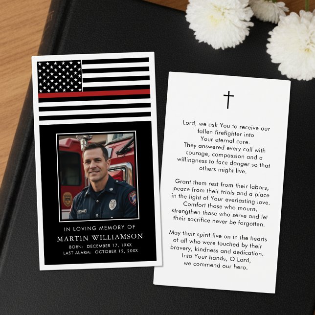 Thin Red Line Firefighter Funeral Prayer Card (Creator Uploaded)