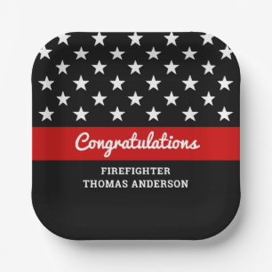 Thin Red Line Firefighter Graduation Party Paper Plate