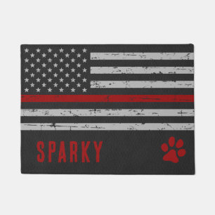 Thin Red Line Firefighter Heavy Duty Dog Placemat Doormat
