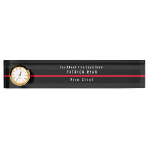 Thin Red Line Firefighter Monogram Clock Nameplate