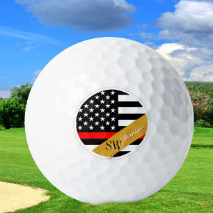 Thin Red Line & Firefighter Monogrammed / Golden Golf Balls