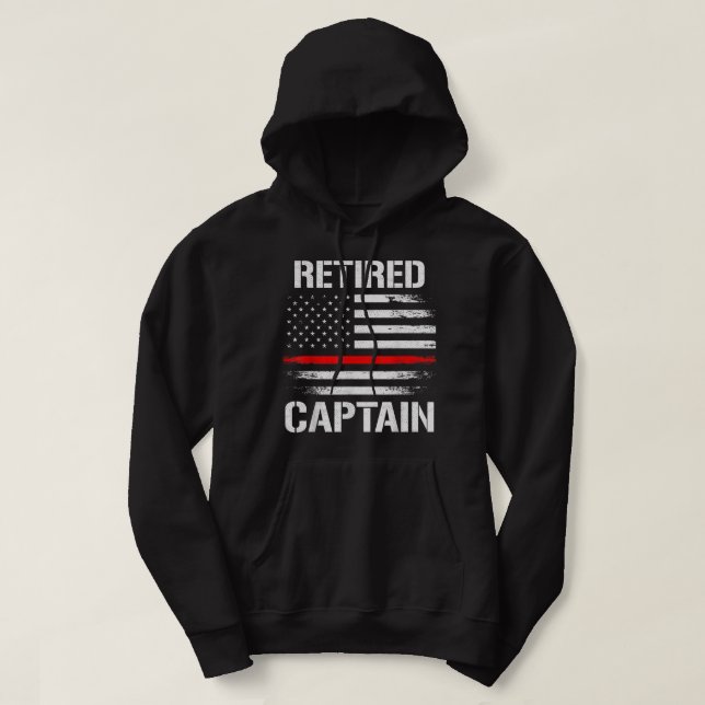 Thin Red Line Firefighter Retired Fire Captain  Hoodie (Design Front)