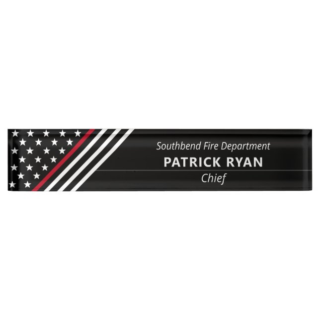 Thin Red Line Firefighter Stars Stripes Monogram Nameplate (Front)