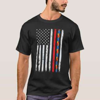 Thin Red Line Firefighter Support Autism 4th July  T-Shirt