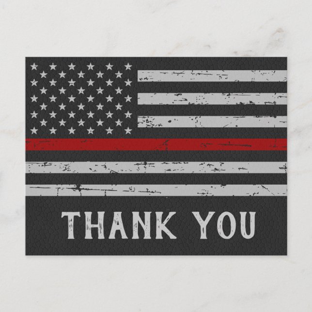 Thin Red Line Fireman Firefighter Thank You Postcard (Front)