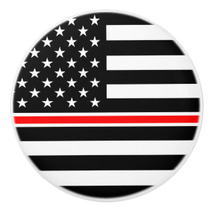 Thin Red Line Flag: Firefighter Hero Memorial Ceramic Knob