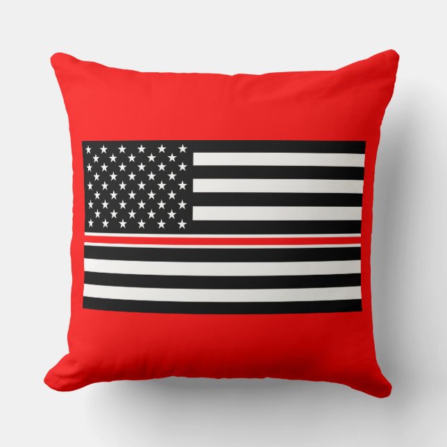 Thin Red Line Flag: Firefighter Hero Memorial Cushion (Front)