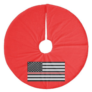 Thin Red Line Flag: Firefighter Hero Memorial Fleece Tree Skirt