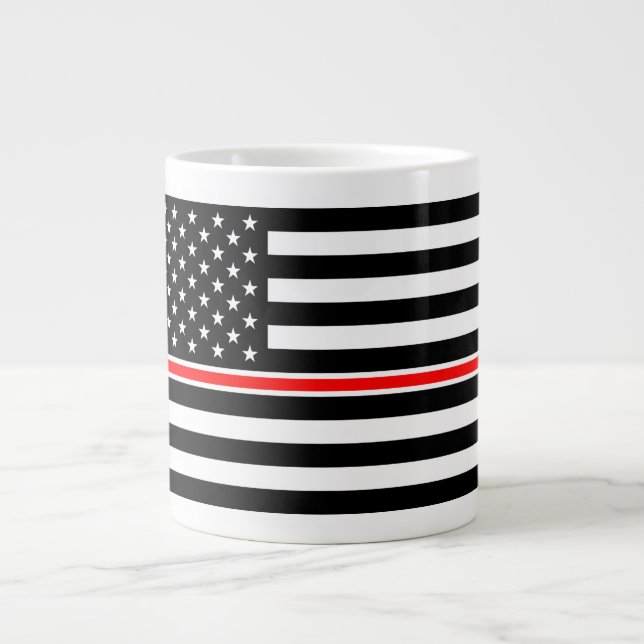 Thin Red Line Flag: Firefighter Hero Memorial Large Coffee Mug (Front)