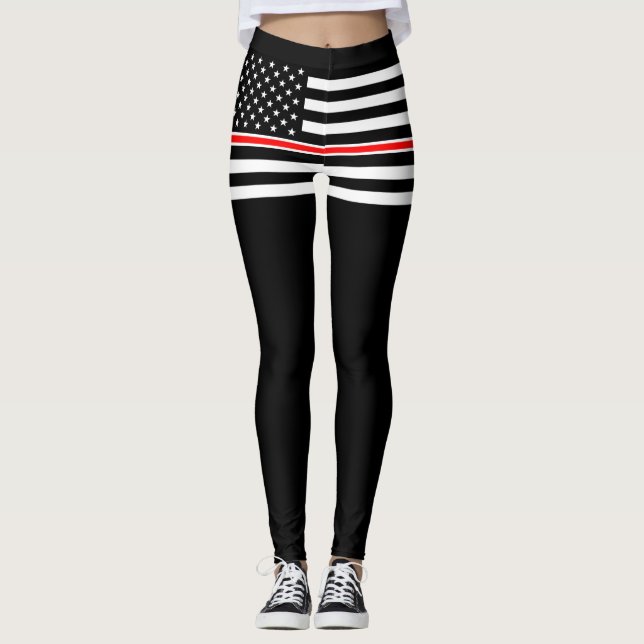 Thin Red Line Flag: Firefighter Hero Memorial Leggings (Front)