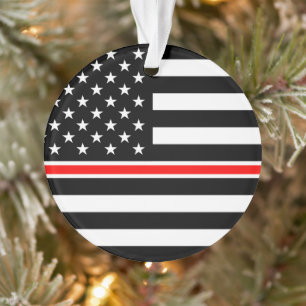 Thin Red Line Flag: Firefighter Hero Memorial Ornament