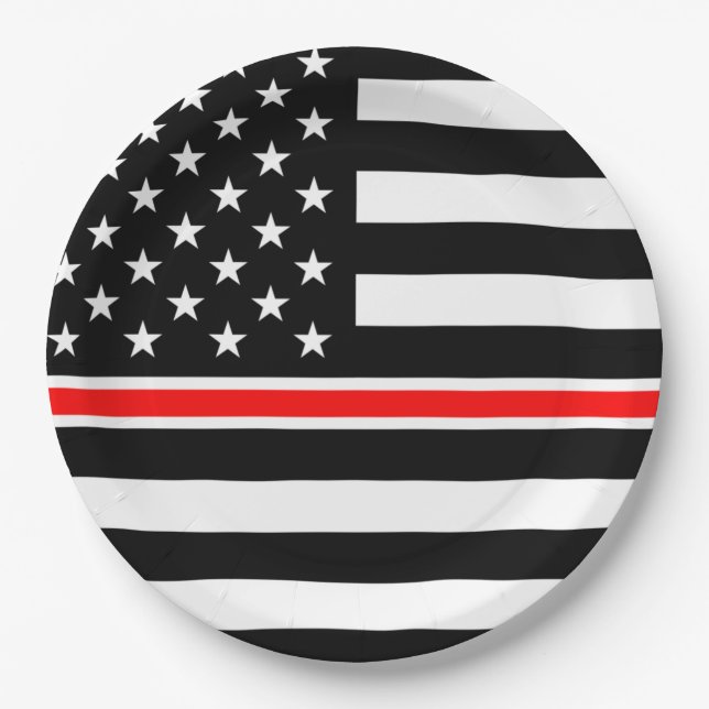 Thin Red Line Flag: Firefighter Hero Memorial Paper Plate (Front)