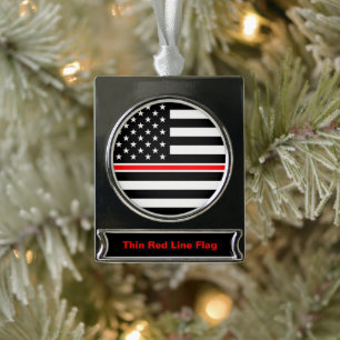 Thin Red Line Flag: Firefighter Hero Memorial Silver Plated Banner Ornament
