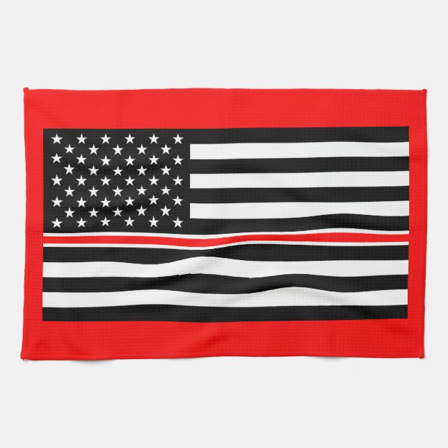 Thin Red Line Flag: Firefighter Hero Memorial Tea Towel (Horizontal)