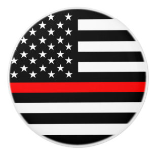 thin red line flag fireman firefighter usa united ceramic knob