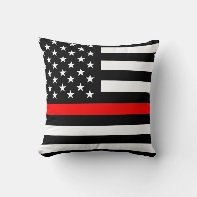 thin red line flag fireman firefighter usa united cushion (Front)