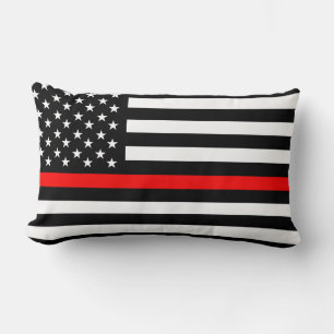 thin red line flag fireman firefighter usa united lumbar cushion