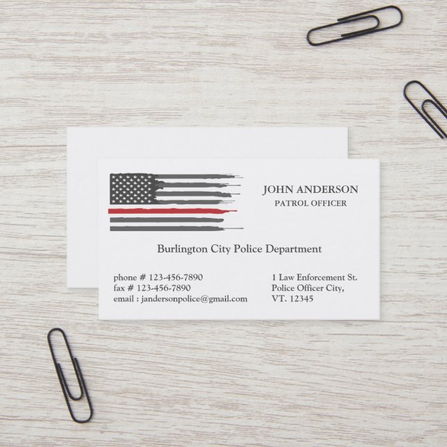 Thin Red Line Flag Law Enforcement Police Officer Business Card (Front/Back In Situ)