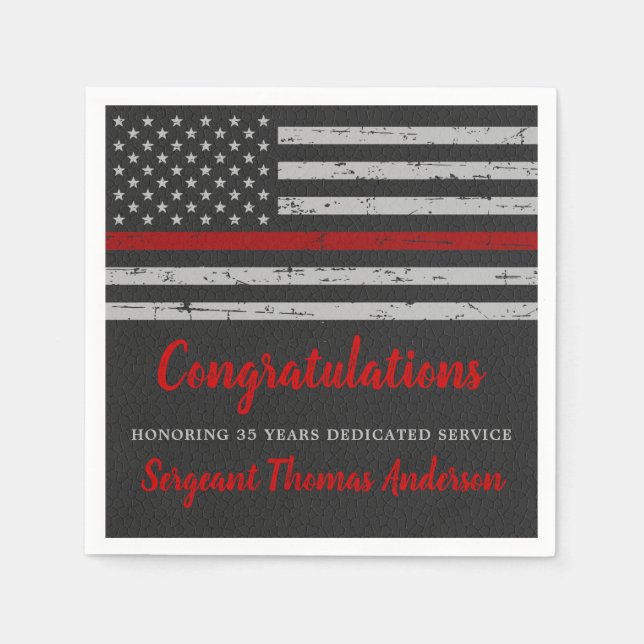 Thin Red Line Flag Party Firefighter Retirement Napkin (Front)