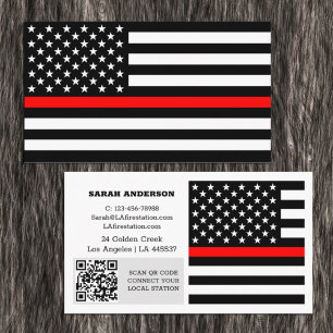Thin Red Line Flag, USA Fireman / Personalised Business Card