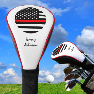 Thin RED Line & Golf USA flag Monogrammed Golf Head Cover