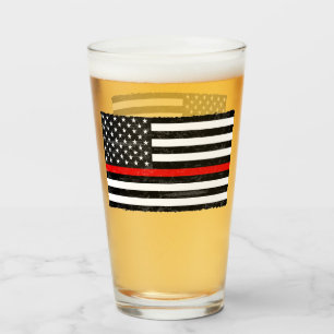Thin Red Line Grungy American Flag Glass