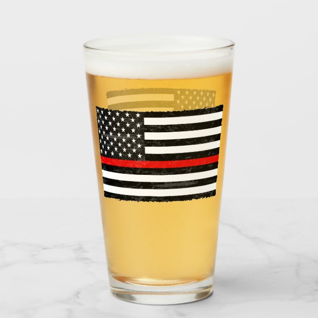 Thin Red Line Grungy American Flag Glass (Front Filled)