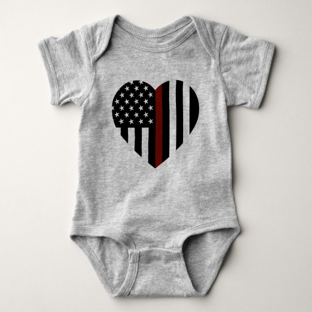 Thin Red Line Heart Flag Baby Bodysuit (Front)