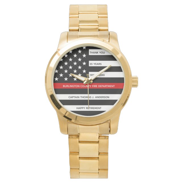 Thin Red Line Personalised Firefighter Retirement Watch (Front)