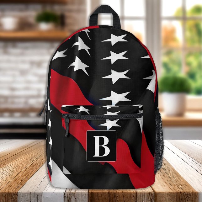 Thin Red Line Personalised Monogram Firefighter Printed Backpack (Creator Uploaded)