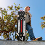 Thin Red Line Personalised Patriotic Firefighter Skateboard<br><div class="desc">Thin Red Line Skateboard - American flag in Firefighter Flag colours, distressed design . Personalise this firemen skateboard with monogram initial. This personalised fireman skateboard deck is perfect for firefighters, fireman, firefighter graduation and retirement gifts . COPYRIGHT © 2020 Judy Burrows, Black Dog Art - All Rights Reserved. Thin Red...</div>