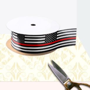 Thin Red Line ribbon, American Flag fireman / USA Satin Ribbon
