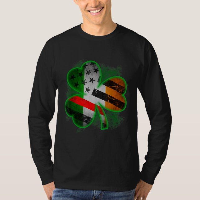 Thin Red Line St Patricks Day Irish Clover T-Shirt (Front)