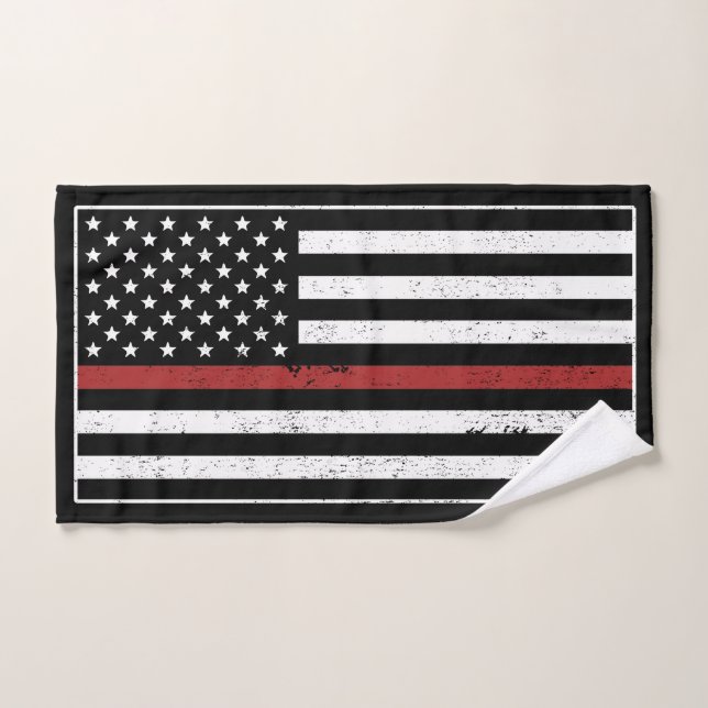 Thin Red Line USA Flag Firefighter Fire Department Hand Towel (Hand Towel)