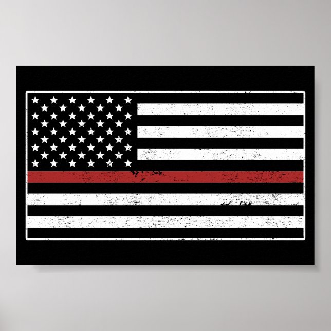 Thin Red Line USA Flag Firefighter Fire Department Poster (Front)