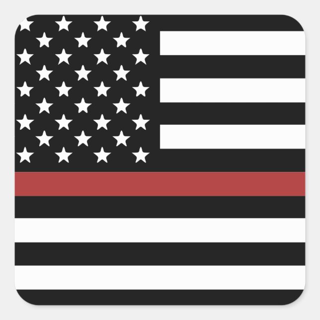 Thin Red Line USA Flag Firefighter Fire Department Square Sticker (Front)