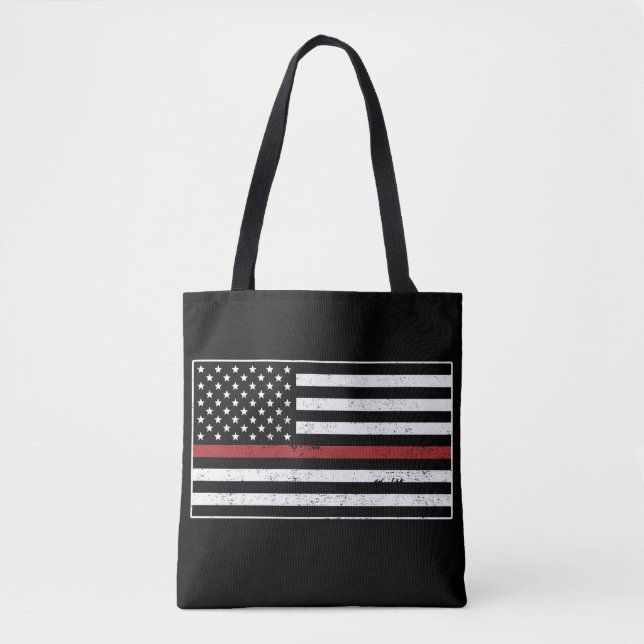 Thin Red Line USA Flag Firefighter Fire Department Tote Bag (Front)