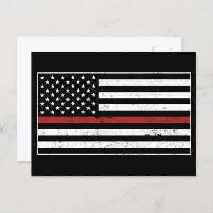 Thin Red Line USA Flag Firefighter Fireman Postcard