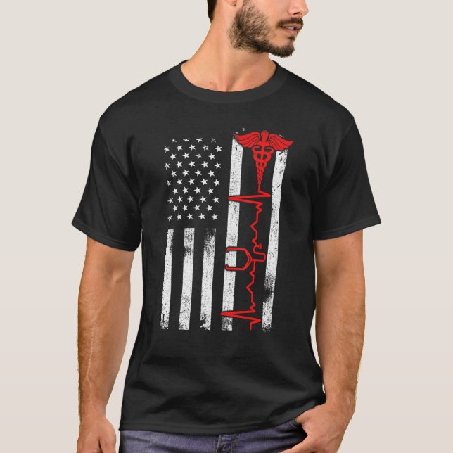 Thin Red Line Usa Flag Nurse Patriotic T-Shirt (Front)
