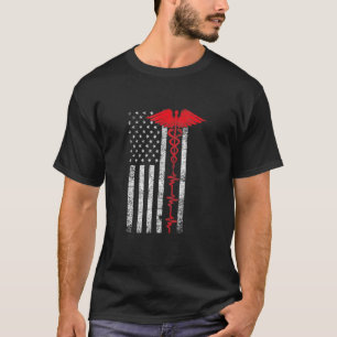 Thin Red Line Usa Us Flag Heartbeat Pride Nurse T-Shirt