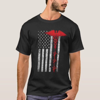 Thin Red Line USA US Flag Heartbeat Pride Nurse T  T-Shirt