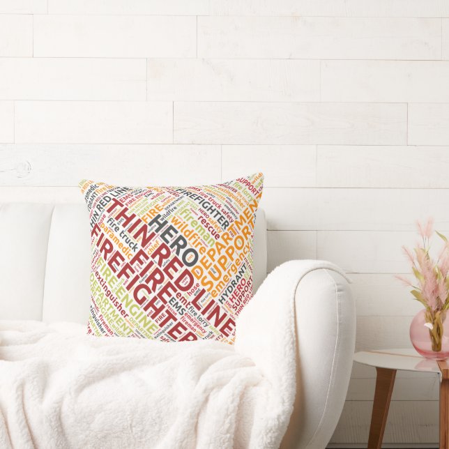 Thin Red Line Word Cloud Throw Pillow (Couch)